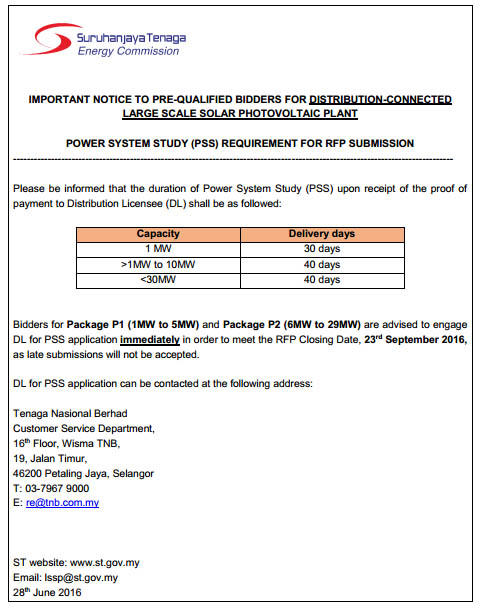 Notice on PSS Requirement for RFP Submission Distribution Connected